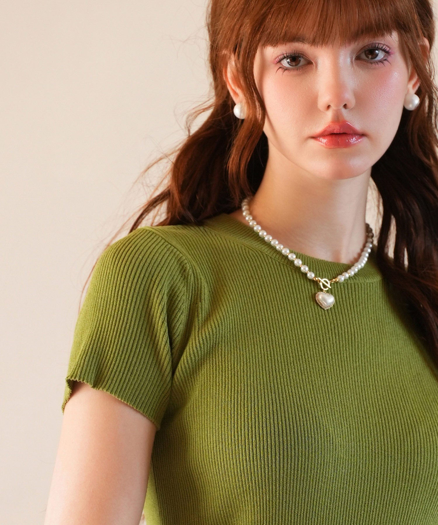 リブ編みクルーネックサマーニットsdpxyf6133 グリーン