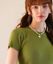 リブ編みクルーネックサマーニットsdpxyf6133 グリーン