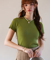 リブ編みクルーネックサマーニットsdpxyf6133 グリーン