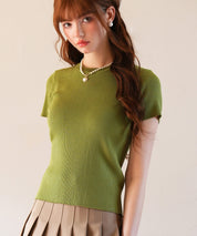 リブ編みクルーネックサマーニットsdpxyf6133 グリーン