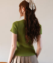 リブ編みクルーネックサマーニットsdpxyf6133 グリーン