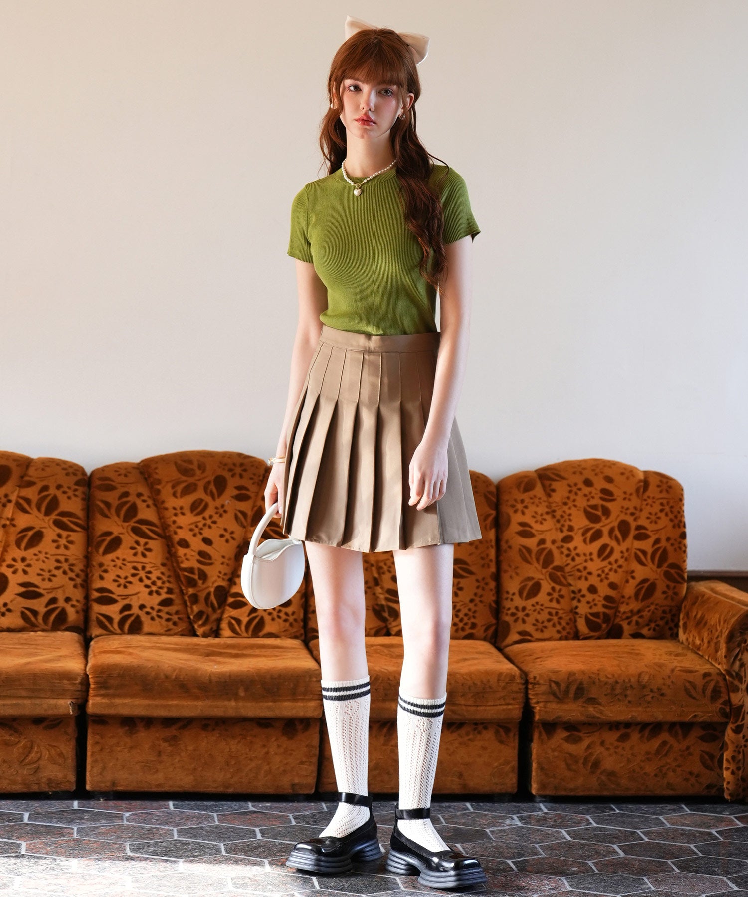 リブ編みクルーネックサマーニットsdpxyf6133 グリーン