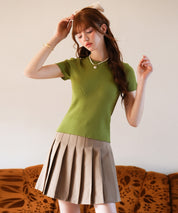 リブ編みクルーネックサマーニットsdpxyf6133 グリーン