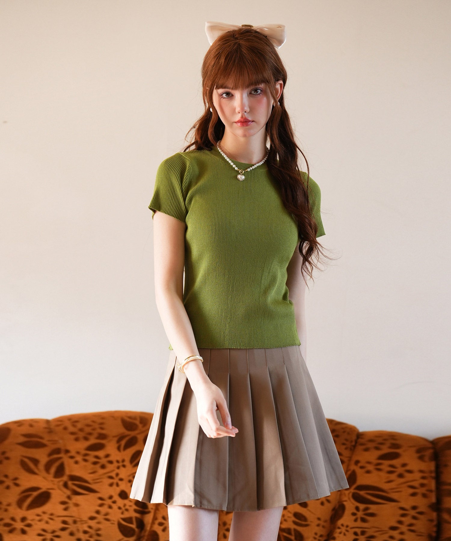 リブ編みクルーネックサマーニットsdpxyf6133 グリーン