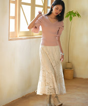 ギャザーパフスリーブVネックニットプルオーバsdpxyf6135 ピンク