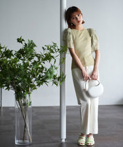 シフォンスリーブ×ニットのドッキングプルオーバーsdpxyf6137 グリーン