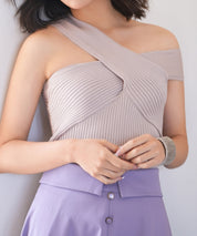 リブ編み3way サマーニットトップスsdpxyf6158 ピンクベージュ