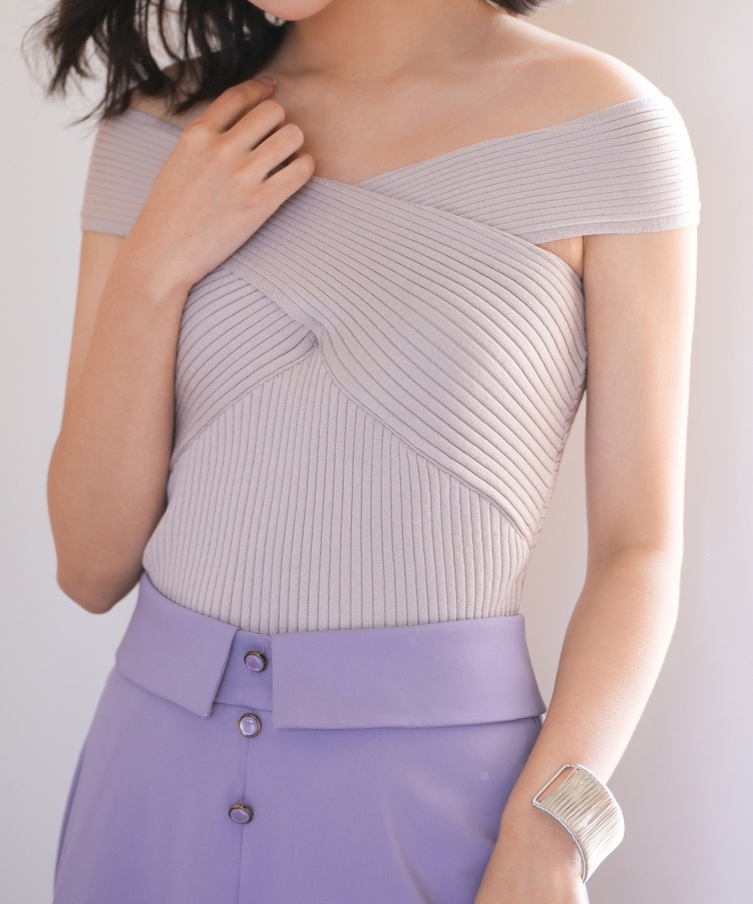 リブ編み3way サマーニットトップスsdpxyf6158 ピンクベージュ