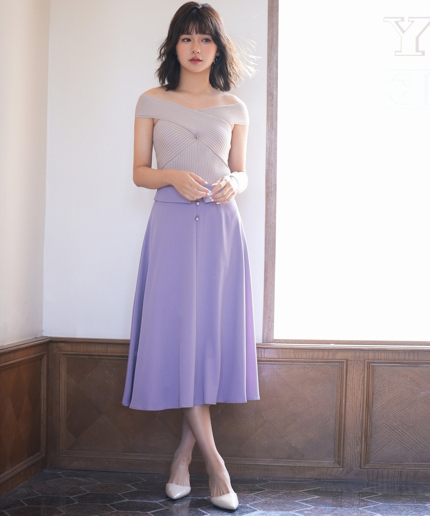 リブ編み3way サマーニットトップスsdpxyf6158 ピンクベージュ