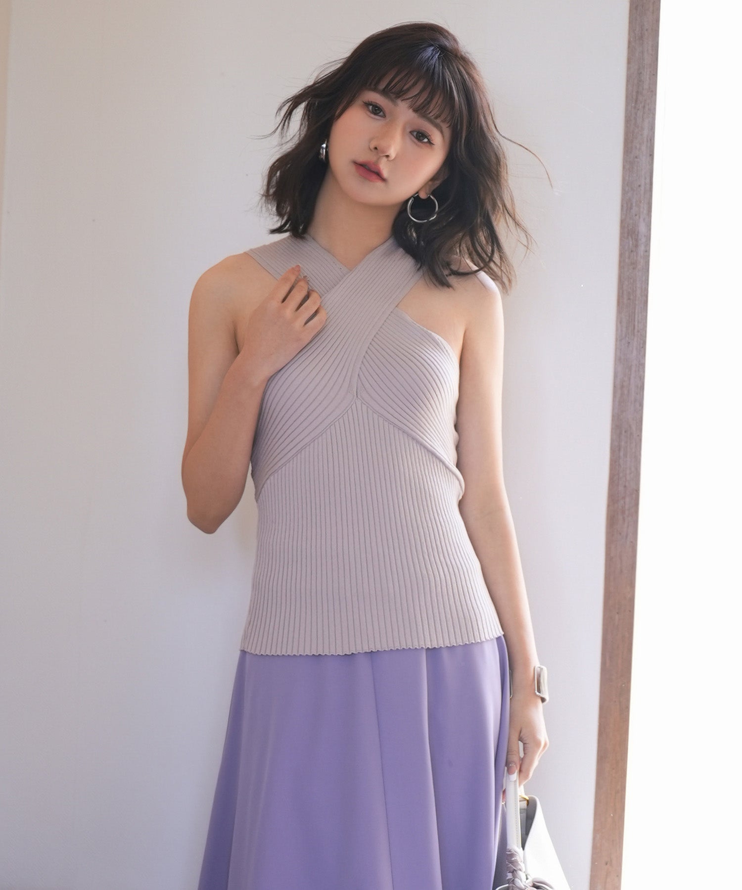 リブ編み3way サマーニットトップスsdpxyf6158 ピンクベージュ