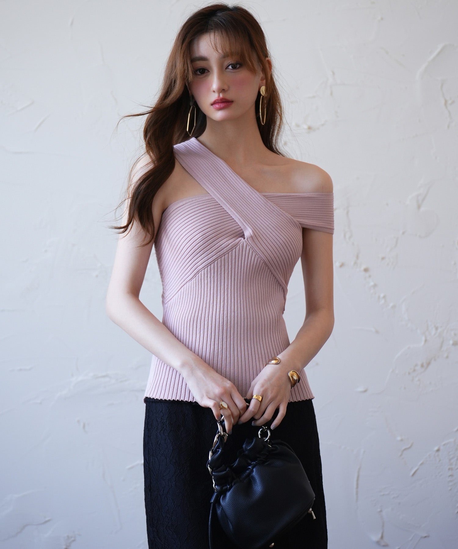 リブ編み3way サマーニットトップスsdpxyf6158 ピンク