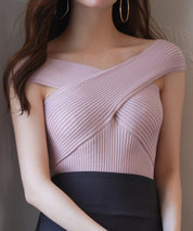 リブ編み3way サマーニットトップスsdpxyf6158 ピンク