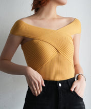 リブ編み3way サマーニットトップスsdpxyf6158 マスタード