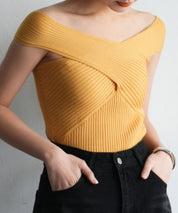 リブ編み3way サマーニットトップスsdpxyf6158 マスタード