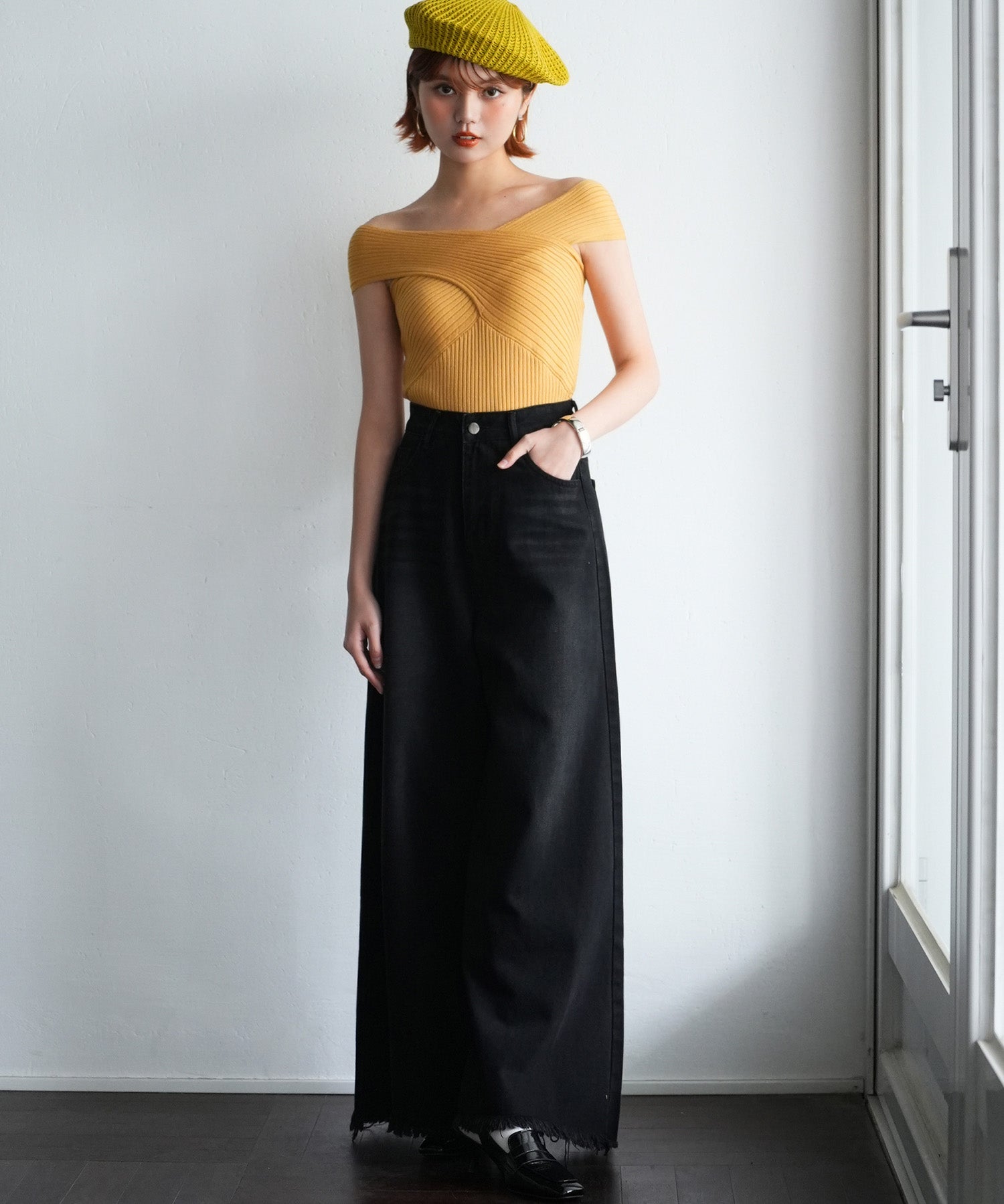 リブ編み3way サマーニットトップスsdpxyf6158 マスタード