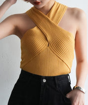 リブ編み3way サマーニットトップスsdpxyf6158 マスタード