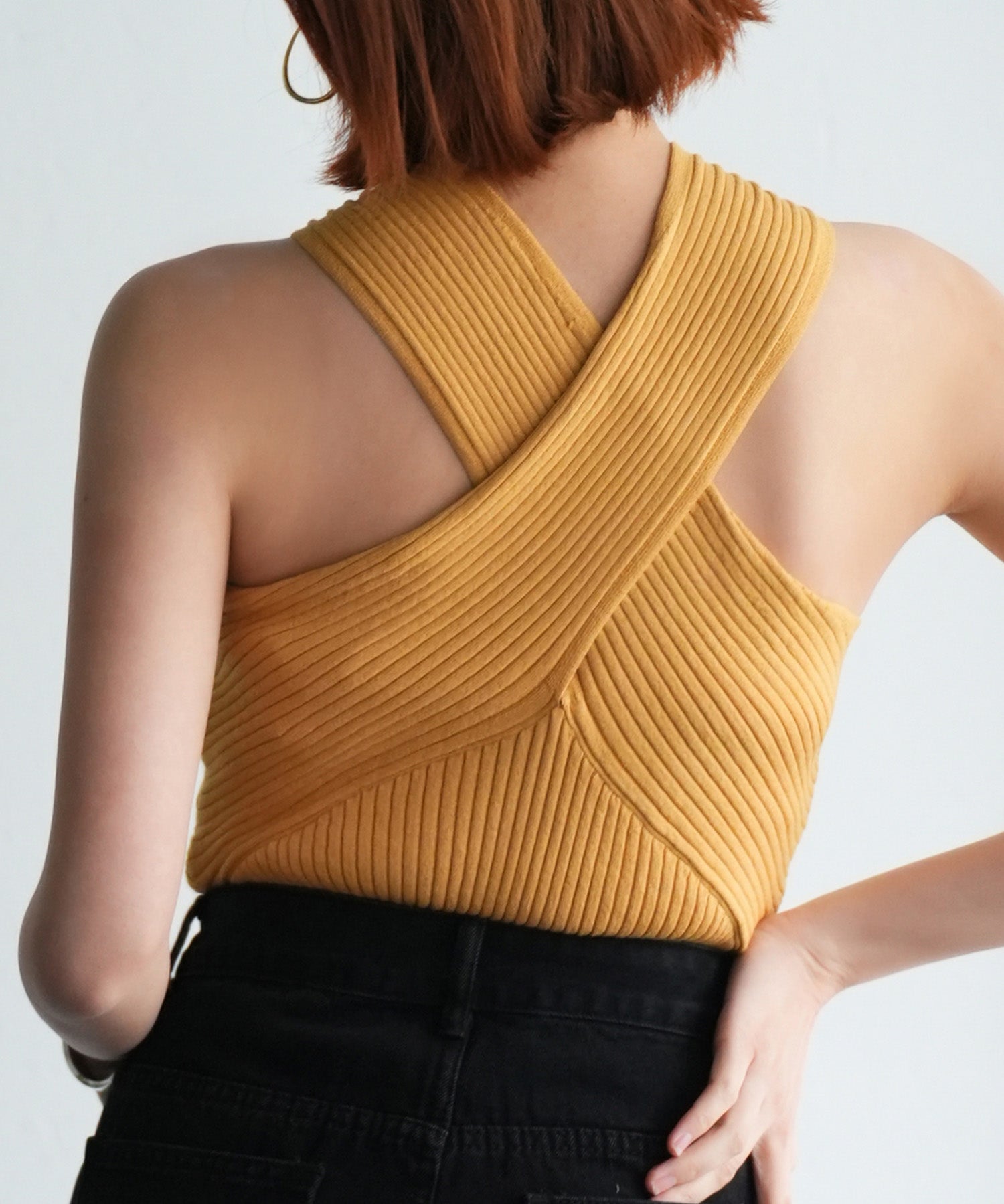 リブ編み3way サマーニットトップスsdpxyf6158 マスタード