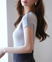 フレンチスリーブリブ編みサマーニットsdpxyf6159 グレー