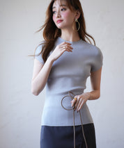 フレンチスリーブリブ編みサマーニットsdpxyf6159 グレー