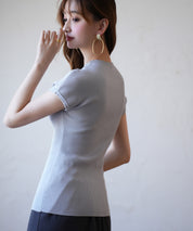 フレンチスリーブリブ編みサマーニットsdpxyf6159 グレー