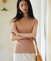 フレンチスリーブリブ編みサマーニットsdpxyf6159 ライトブラウン