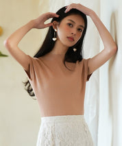 フレンチスリーブリブ編みサマーニットsdpxyf6159 ライトブラウン