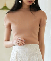 フレンチスリーブリブ編みサマーニットsdpxyf6159 ライトブラウン