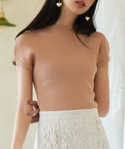 フレンチスリーブリブ編みサマーニットsdpxyf6159 ライトブラウン