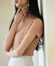 フレンチスリーブリブ編みサマーニットsdpxyf6159 ライトブラウン