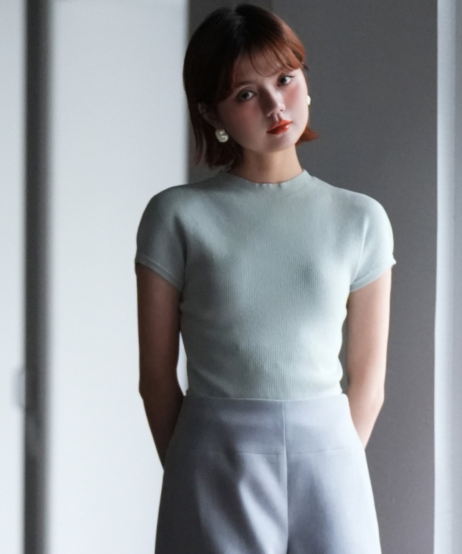 フレンチスリーブリブ編みサマーニットsdpxyf6159 ミント