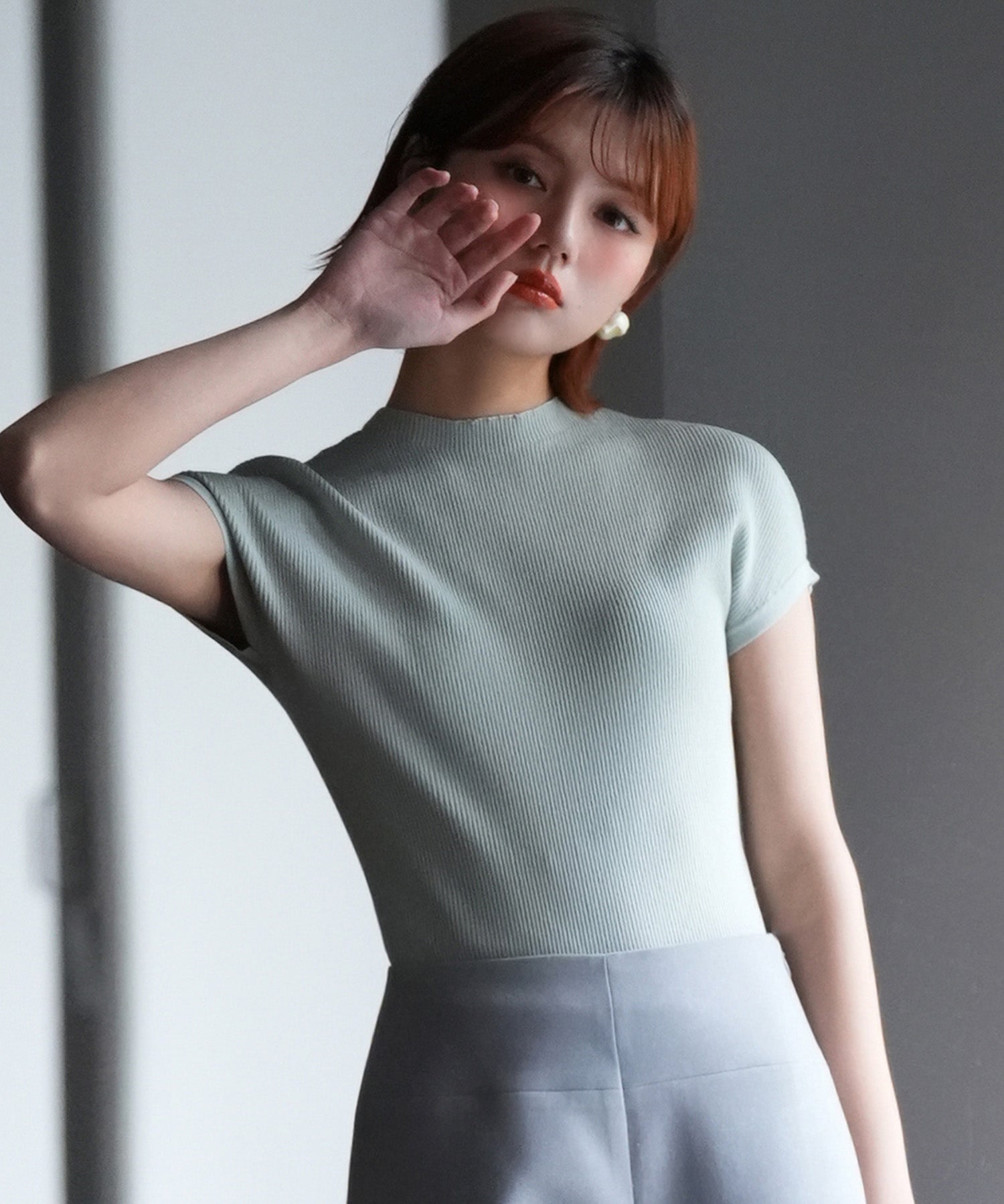 フレンチスリーブリブ編みサマーニットsdpxyf6159 ミント