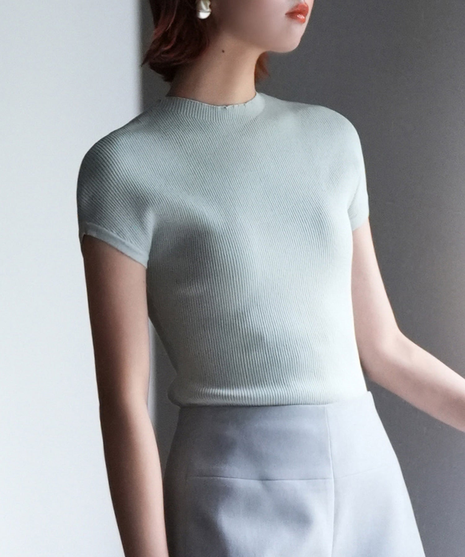 フレンチスリーブリブ編みサマーニットsdpxyf6159 ミント