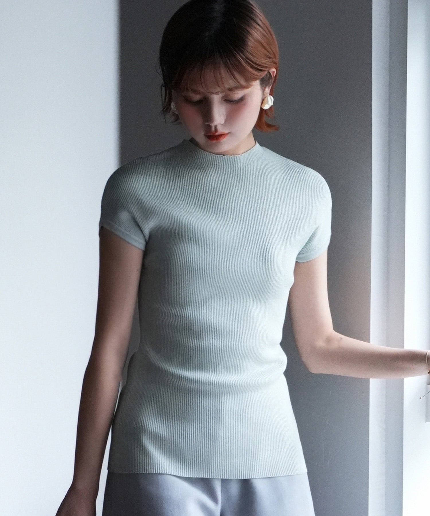 フレンチスリーブリブ編みサマーニットsdpxyf6159 ミント