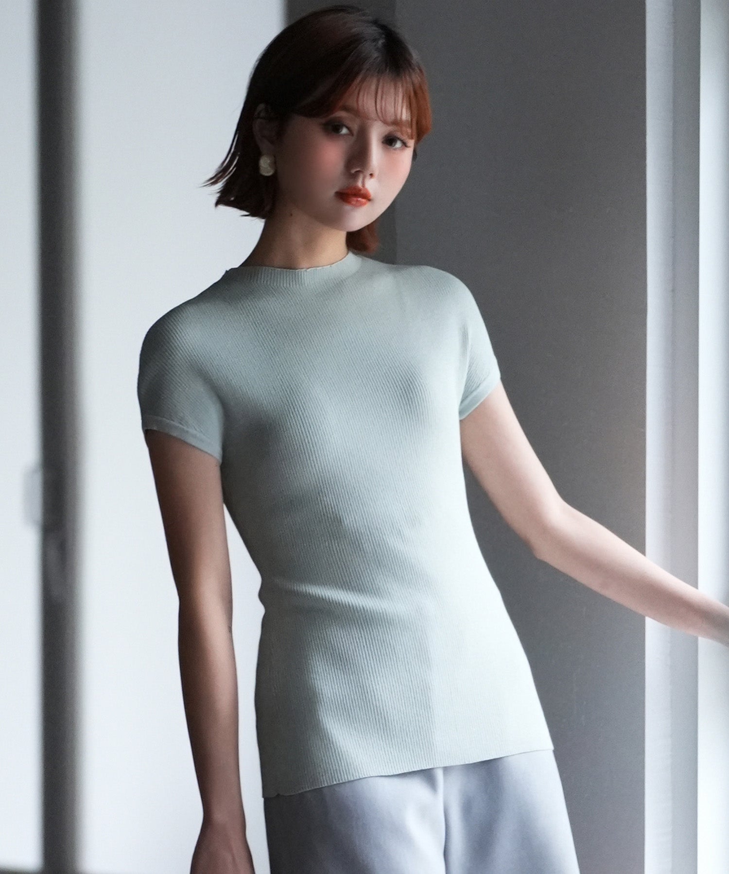 フレンチスリーブリブ編みサマーニットsdpxyf6159 ミント