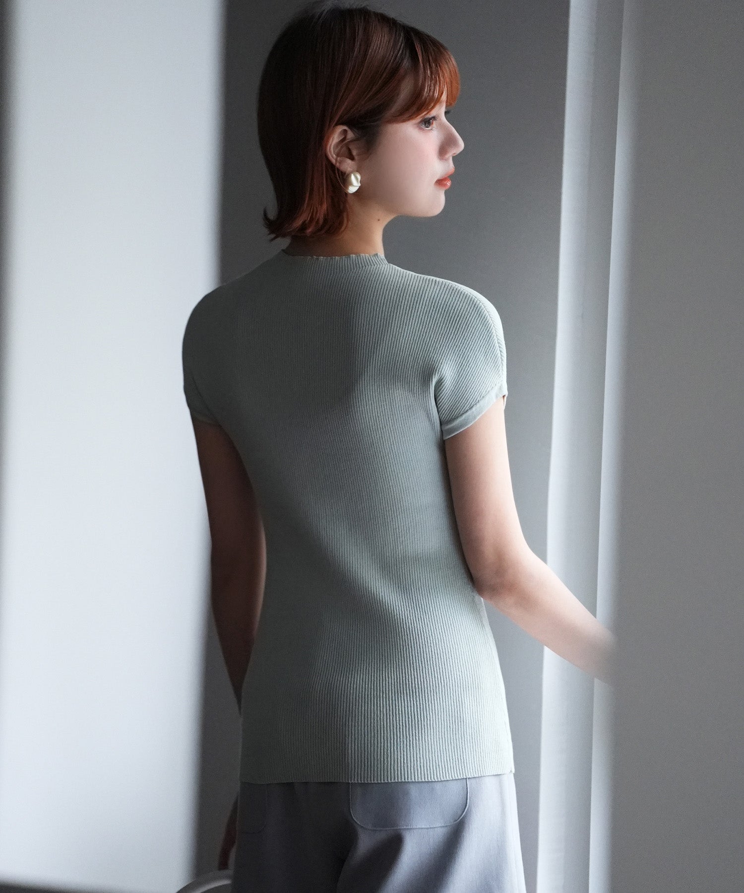 フレンチスリーブリブ編みサマーニットsdpxyf6159 ミント