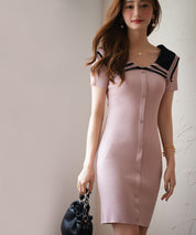 配色ビッグカラーミニ丈ニットワンピースsdpxyf6163 ピンク