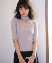 カットアウトプチハイネックリブニットプルオーバーsdpxyf6165-102-174