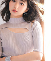 カットアウトプチハイネックリブニットプルオーバーsdpxyf6165 ピンクベージュ