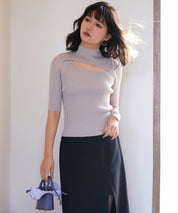 カットアウトプチハイネックリブニットプルオーバーsdpxyf6165 ピンクベージュ