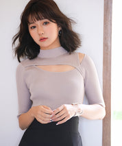 カットアウトプチハイネックリブニットプルオーバーsdpxyf6165 ピンクベージュ