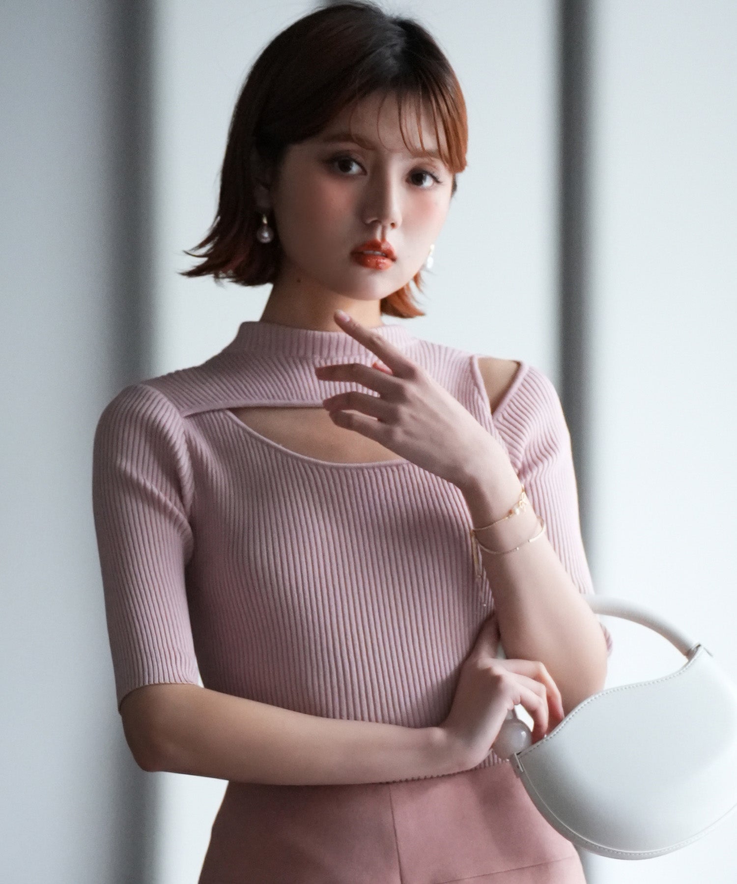 カットアウトプチハイネックリブニットプルオーバーsdpxyf6165 ピンク