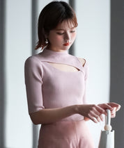 カットアウトプチハイネックリブニットプルオーバーsdpxyf6165 ピンク