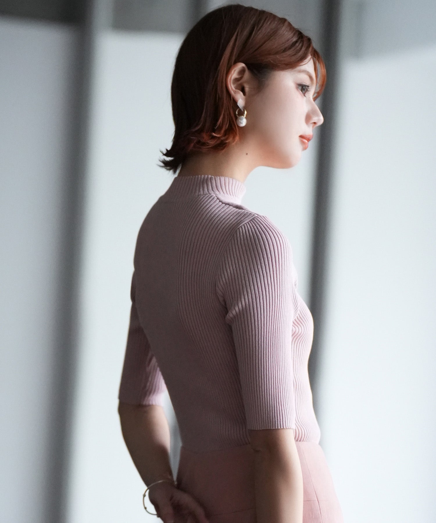 カットアウトプチハイネックリブニットプルオーバーsdpxyf6165 ピンク