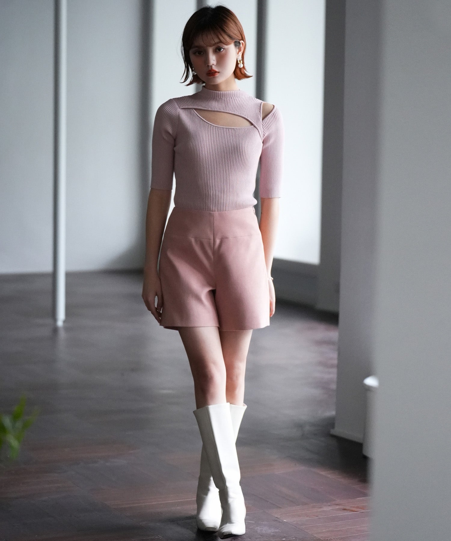 カットアウトプチハイネックリブニットプルオーバーsdpxyf6165 ピンク