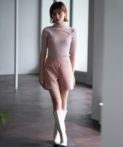 カットアウトプチハイネックリブニットプルオーバーsdpxyf6165 ピンク