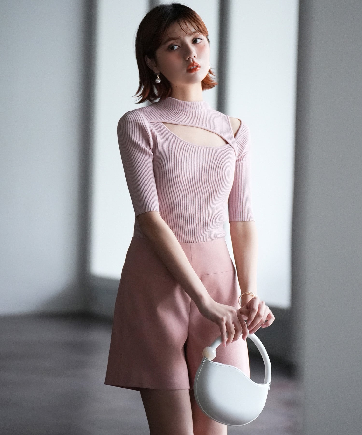 カットアウトプチハイネックリブニットプルオーバーsdpxyf6165 ピンク