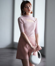 カットアウトプチハイネックリブニットプルオーバーsdpxyf6165 ピンク