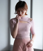 カットアウトプチハイネックリブニットプルオーバーsdpxyf6165 ピンク