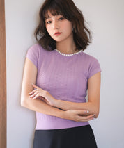 パール襟透かし変形編みサマーニットsdpxyf6171-103-100