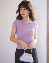 パール襟透かし変形編みサマーニットsdpxyf6171 ラベンダー